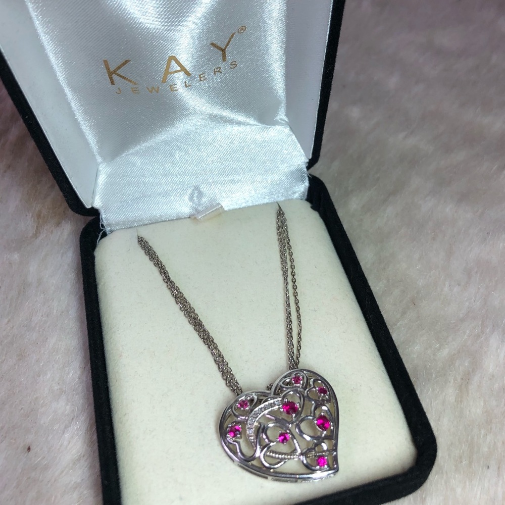 New Kay Jewelers Ruby & Sterling Silver Necklace